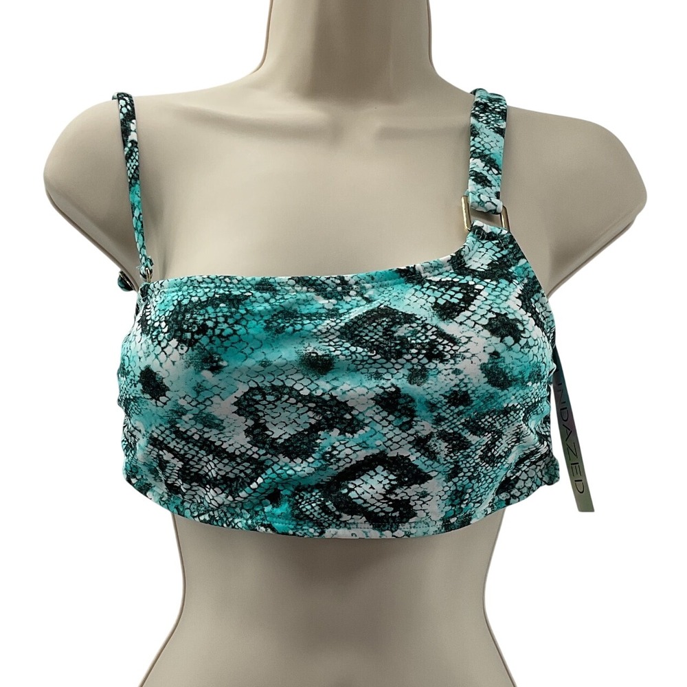 Sundazed Reyna Teal Black Snakeskin Asymmetrical Bikini Top 36C F77118 NEW